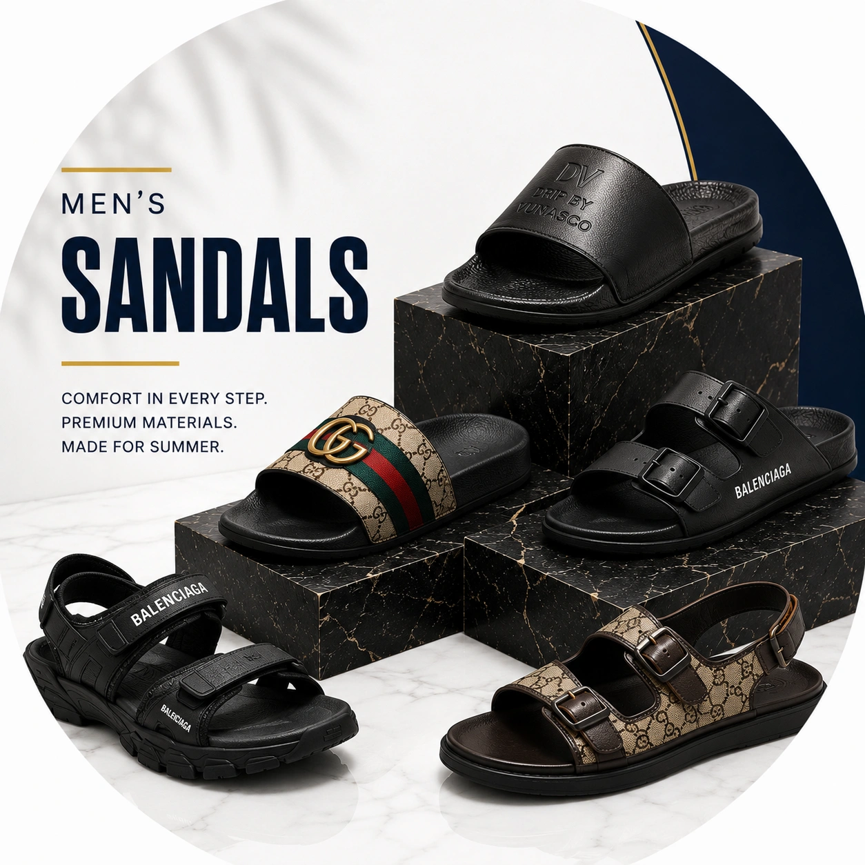 Premium men's sandals collection at Vunasco Styles